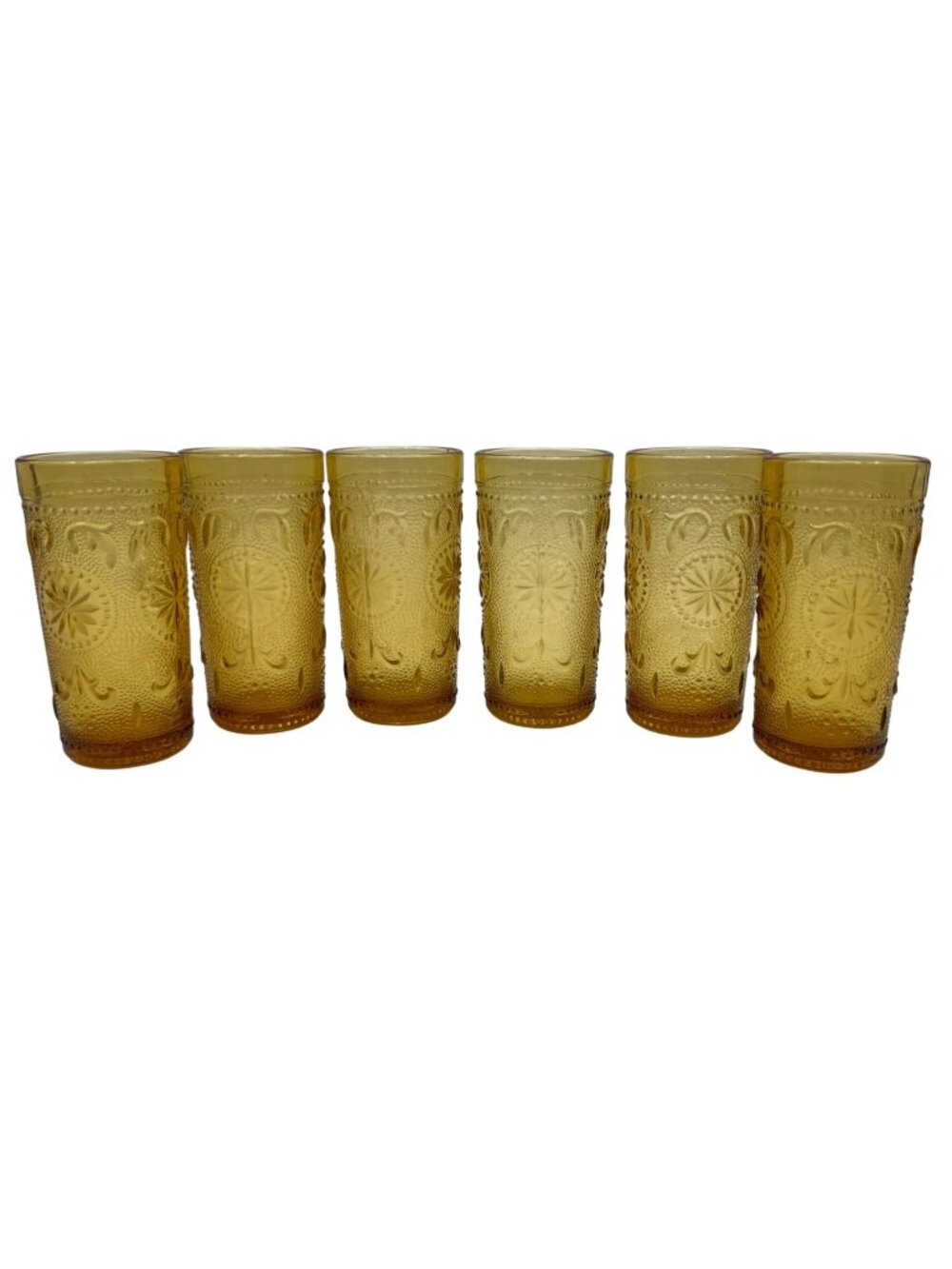 Brockway Glass Co. Vintage Amber Juice Glass Set Of 6 With American Concord